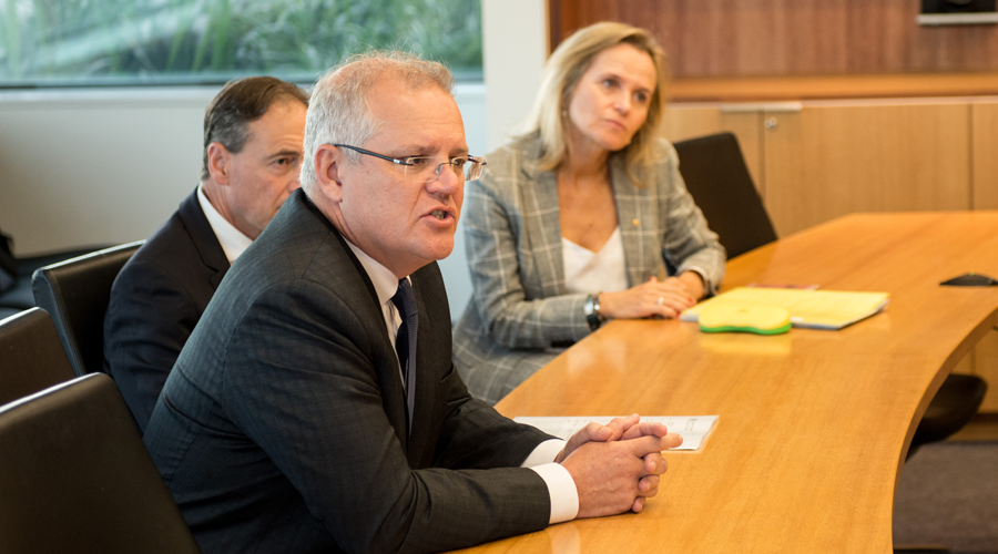 Scott Morrison, Prime Minister of Australia and Greg Hunt, Minister for Health and Aged Care meet with Melbourne Laureate Professor Sharon Lewin at the Doherty Institute