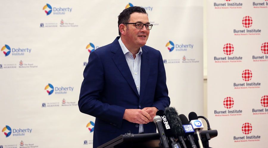 Premier Daniel Andrews at press conference held at the Doherty Institute