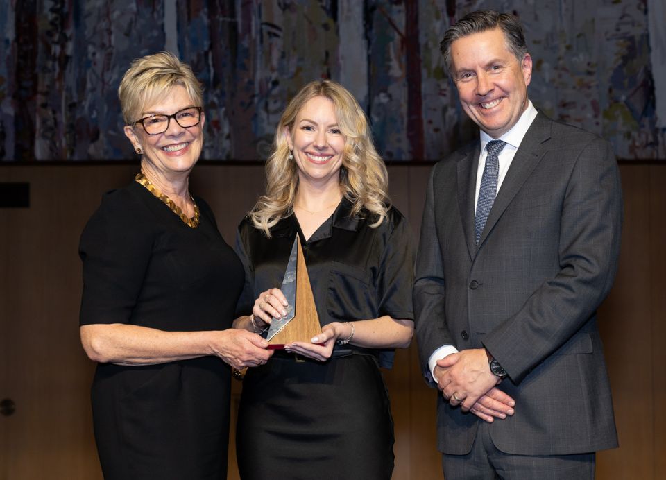 Professor Kathryn North AC, AAMRI President, Professor Laura Mackay and the The Hon Mark Butler MP, Minister for Health and Aged Care.