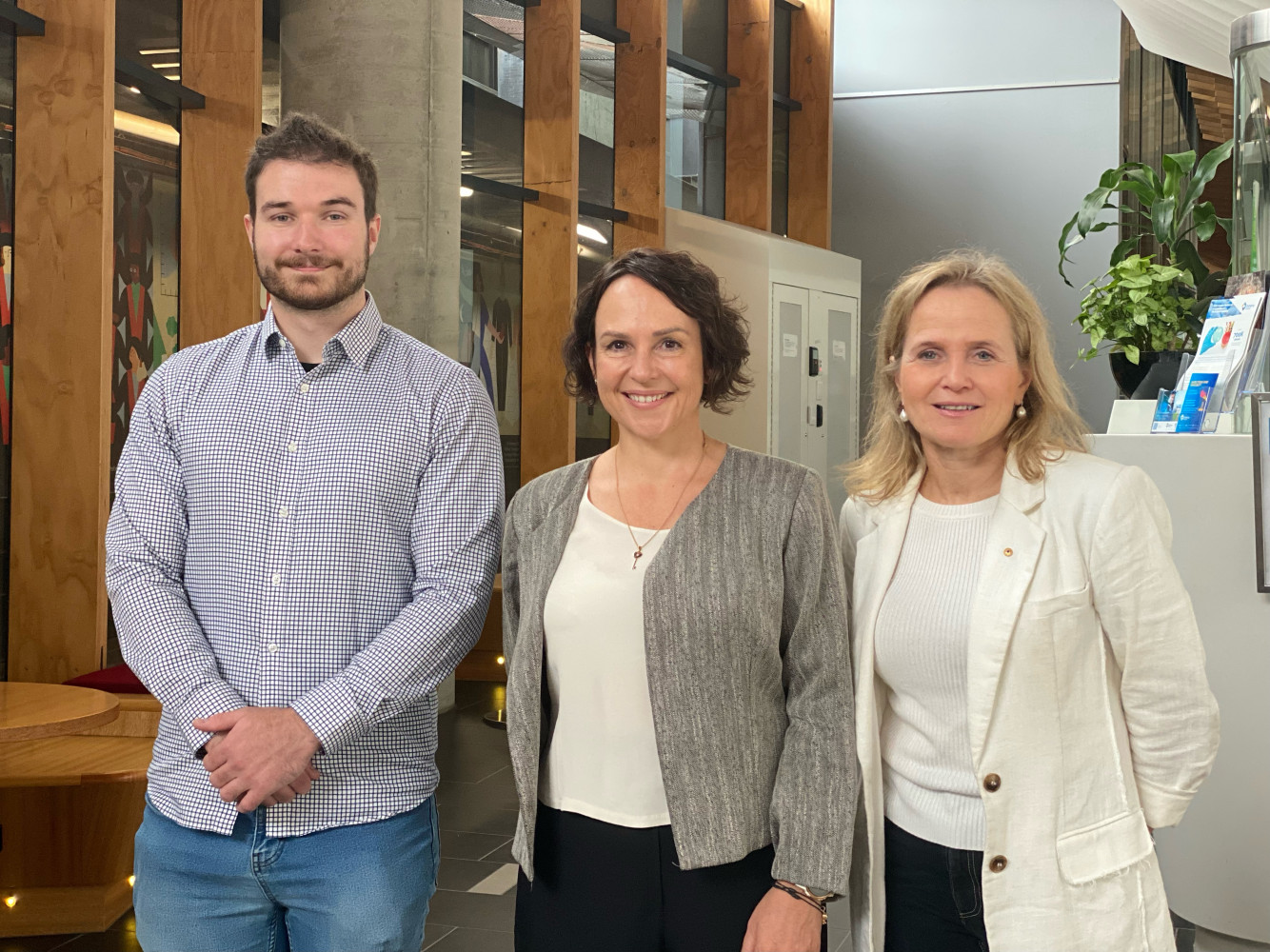 Pictured: Study volunteer Tenzin Fox with the Honourable Jaala Pulford MP and Professor Sharon Lewin, Doherty Institute Director